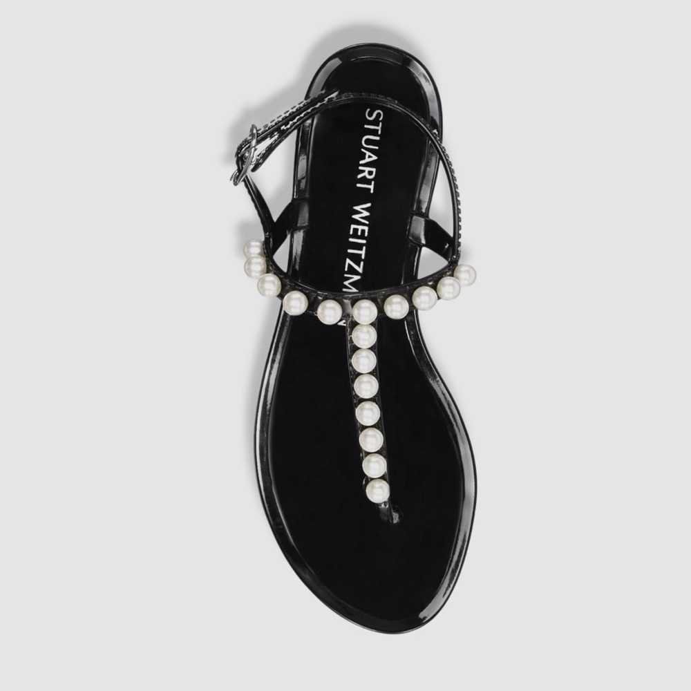 Stuart Whitman Goldie black jelly sandals with pearls